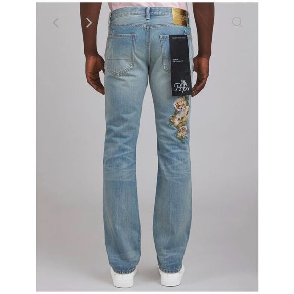 Prps Men’s Demon Peony Floral Embroidery Straight Leg Slim Fit Jean - Picture 4 of 16